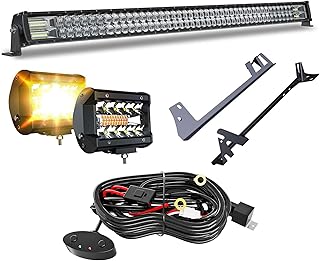 5D 52'' inch LED Light Bar + 4 inch White/Amber Yellow LED Pods Strobe Fog Light Spot Flood Offroad