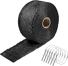 2" x 16FT Exhaust Heat Wrap, 1400°F High Temp Fiberglass Header Wrap Heat Shield Tape with 6 Stainless Steel 304 Locking Ties for Motorcycle, Automotive Exhaust, Turbo & Manifold Insulation