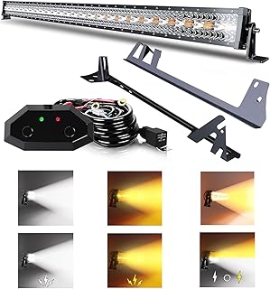 ASLONG 52 Inch 300W LED Light Bar White/Amber Flasing Strobe with Six Modes Spot Flood Offroad Drivi