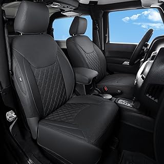 GIANT PANDA Front Jeep Wrangler 2/4 Door JK 2013-2017 Car Seat Covers for Sahara Sport Rubicon Unlimited Altitude, Customized Faux Leather - (Black)