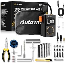 AUTOWN Flat Tire Repair Kit with Air Compressor 54 Pieces for Car, Motorcycle, ATV, Jeep, Truck, Tractor Flat Tire Repair (54PCS)