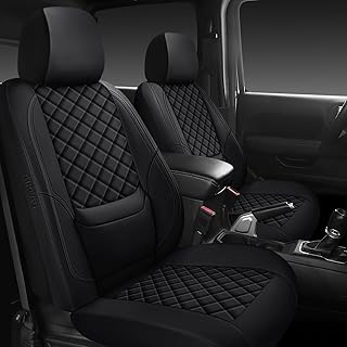Wrangler Seat Covers 2007-2026 Full Set, Waterproof Leather Interior Sets with Lumbar Support Custom Fit for Jeep Wrangler JK JL 4 Door Unlimited Sahara/Sport/Rubicon X 392 Willys, Black
