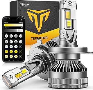 Termitor Smart H4 Light Bulb, 0-80000LM 1500% Super Brighter, App-Controlled Dimming & Color Temperature, 3000K Yellow to 6500K Cool White for Bluetooth 9003/HB2 Fog Light, Plug and Play, Pack of 2